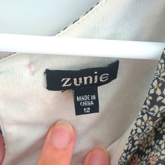 Zunie girl's pink and brown floral print ruffled hem dress up dress size 12 - Picture 4 of 9